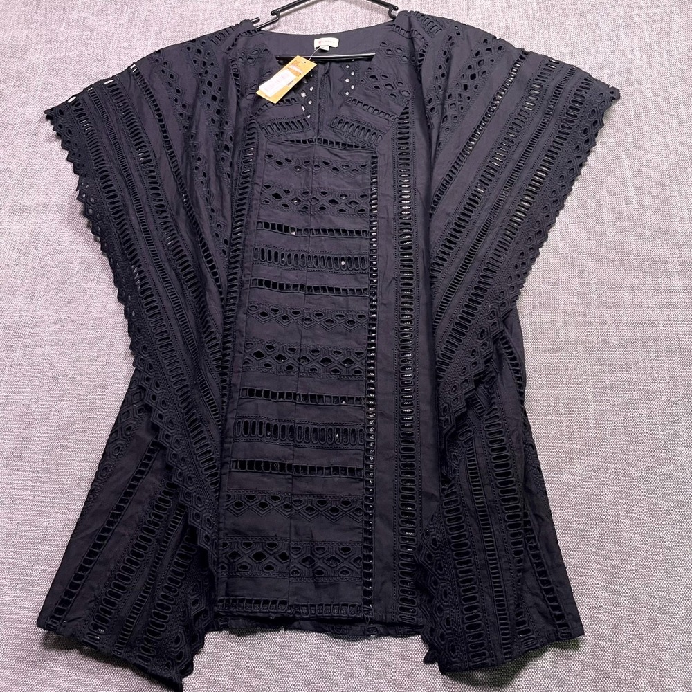 Cremieux Swimwear Lace Cover Up Womens Medium Black V Neck Eyelet DC6301B